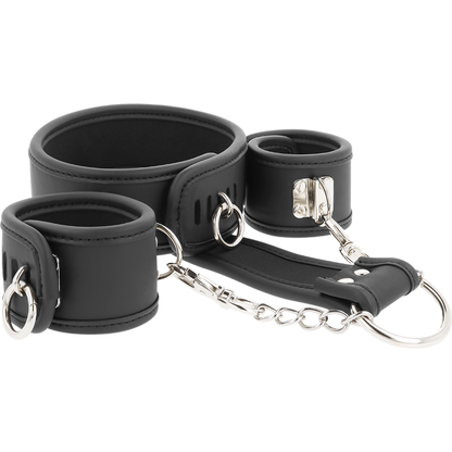 FETISH SUBMISSIVE - VEGAN LEATHER NECKLACE AND HANDCUFFS WITH NOPRENE LINING - 5