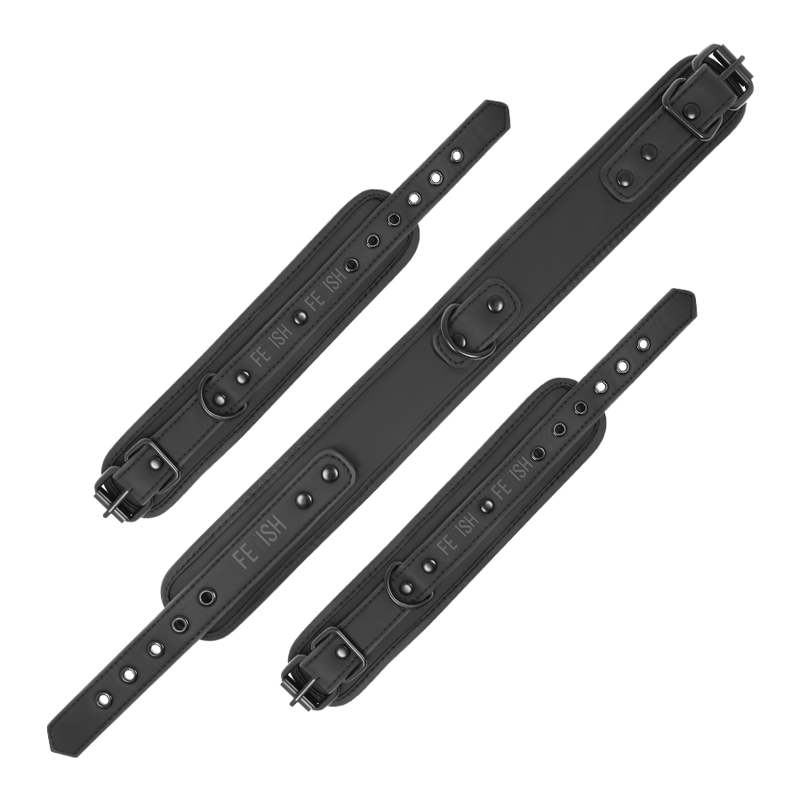 FETISH SUBMISSIVE - VEGAN LEATHER NECKLACE AND HANDCUFFS WITH NOPRENE LINING - 9