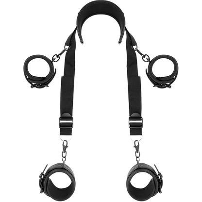 FETISH SUBMISSIVE - MASTER POSITION WITH 4 NOPRENE COVERED HANDCUFFS