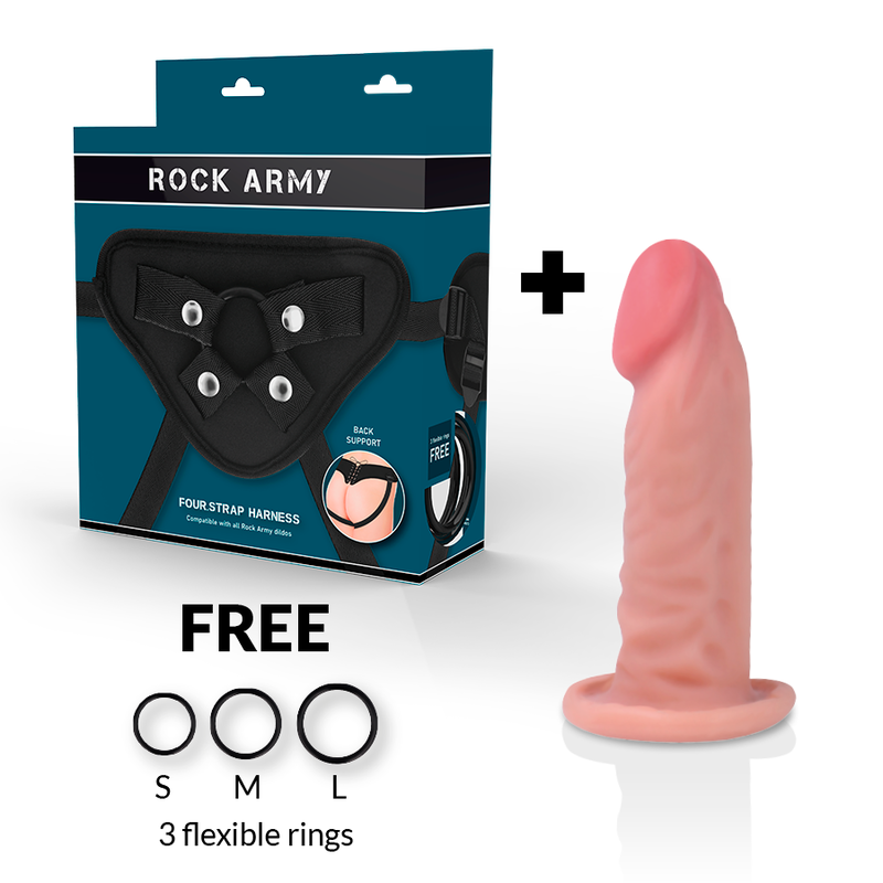 ROCKARMY - HARNESS + REALISTIC TIGER DOUBLE DENSITY DILDO 14 CM -O- 4.46 CM