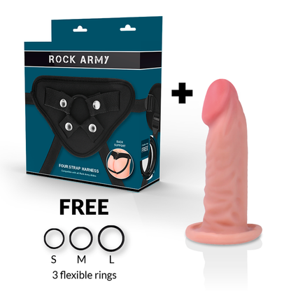 ROCKARMY - HARNESS + REALISTIC TIGER DOUBLE DENSITY DILDO 14 CM -O- 4.46 CM