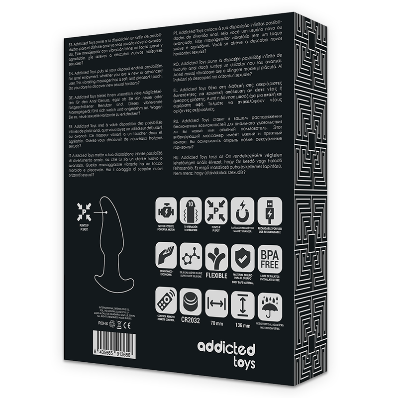 ADDICTED TOYS - PLUG CON TELECOMANDO SPINA ANALE P-SPOT NERO A PUNTA