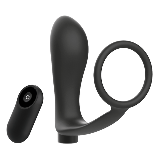 ADDICTED TOYS - PENIS RING WITH REMOTE CONTROL ANAL PLUG BLACK RECHARGEABLE - 1